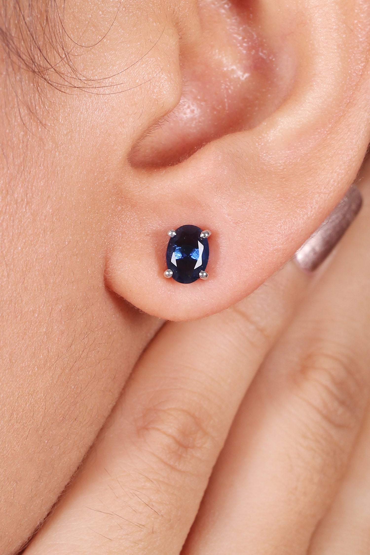 Silver Tiny Navy Blue Studs
